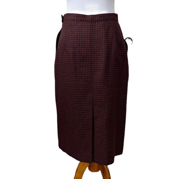 Peabody House VTG 11/13 MDN 8/10 Wool Blend Houndstooth Plaid Midi Skirt career - Picture 3 of 7